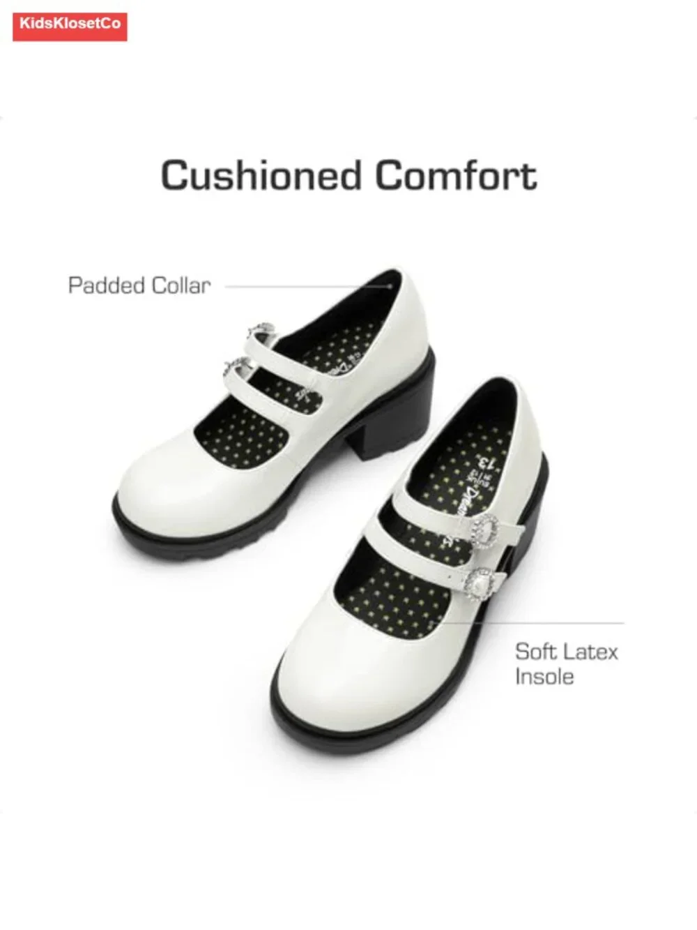 Girls Mary Jane Flats Chunky Heel Faux Leather School Party Dress Shoes Double